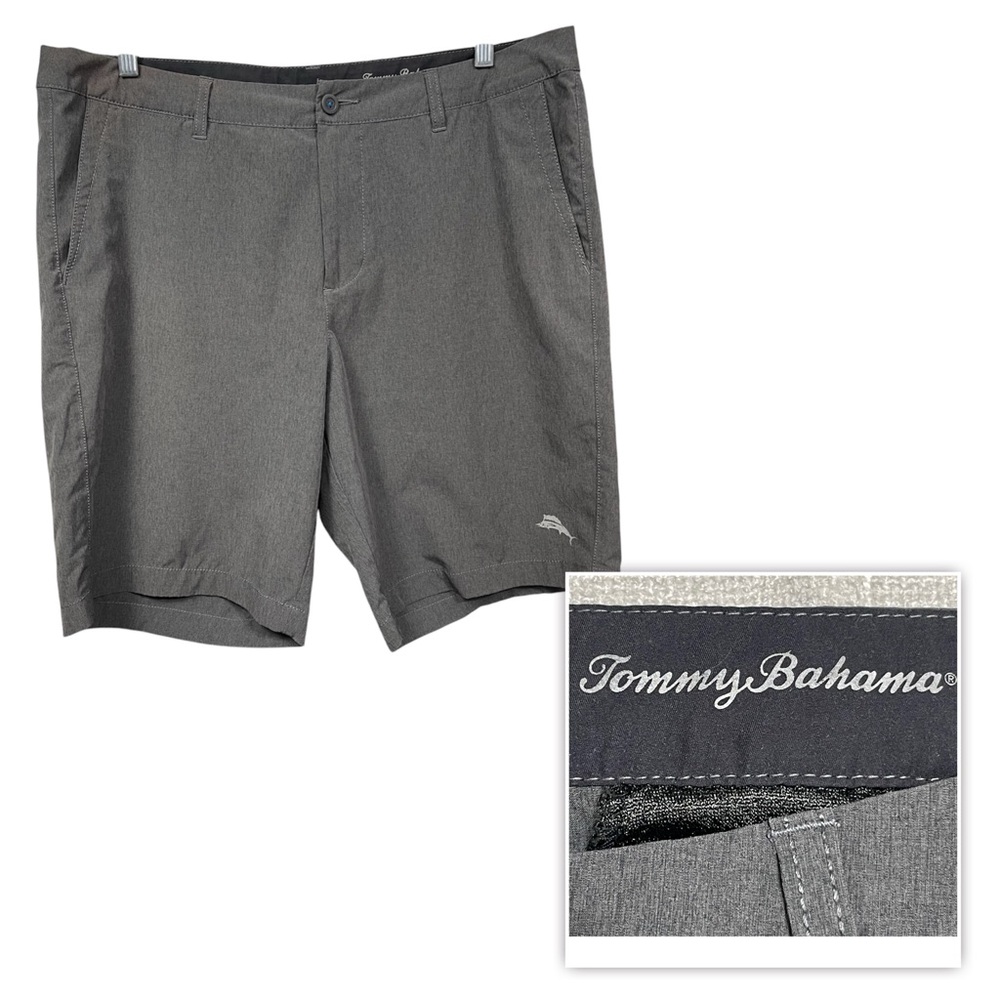 Tommy Bahama Men's 36 Flat Front Gray Chino Shorts 10-in Inseam Stretch w/logo